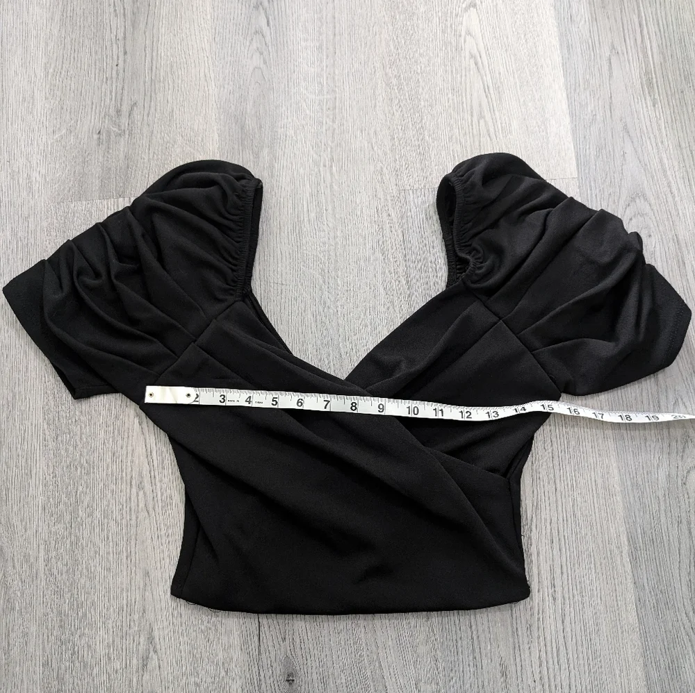 Revamped Black Sweetheart Crop Top Puff Sleeve Goth Pin Up Retro Size M - Picture 7 of 9